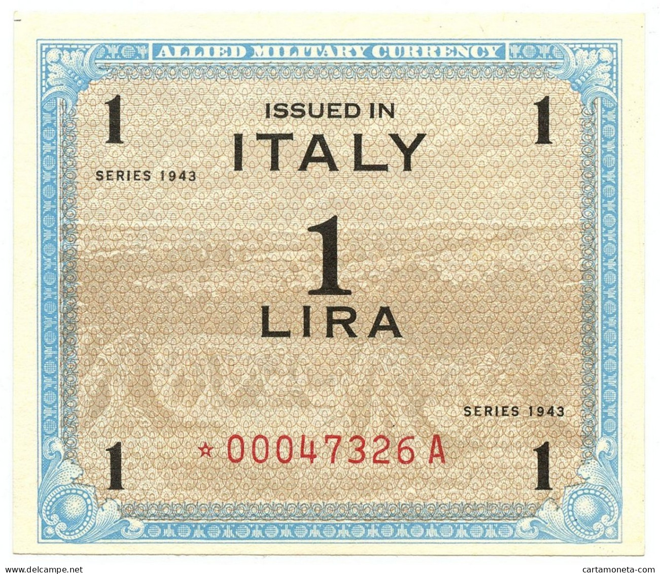 1 LIRA BEP OCCUPAZIONE AMERICANA IN ITALIA MONOLINGUA ASTERISCO 1943 FDS-/FDS - Occupazione Alleata Seconda Guerra Mondiale