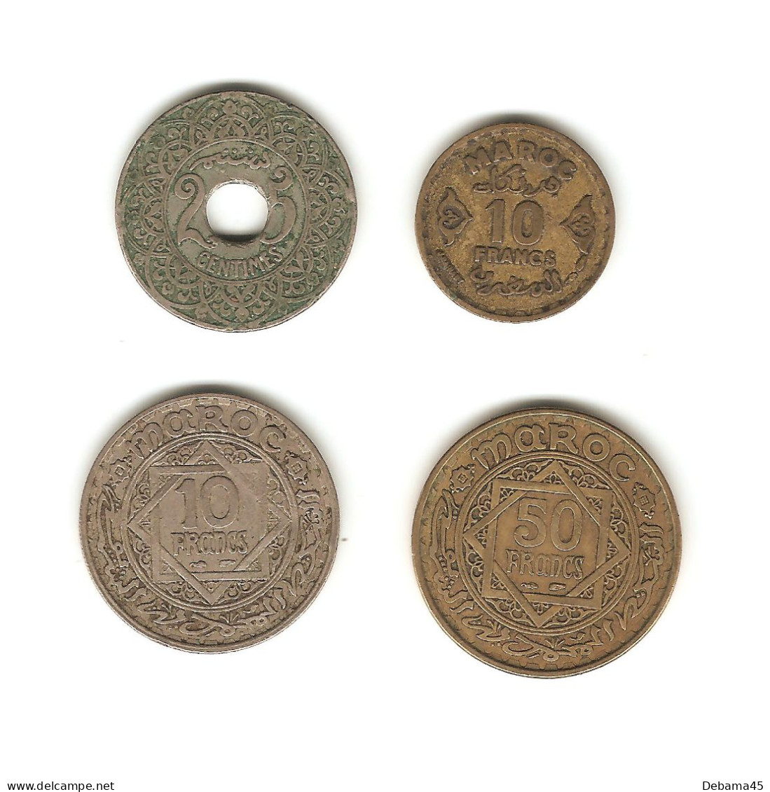 490/ Maroc : 25 Centimes - 10 Francs 1371 - 10 Francs 1366 - 50 Francs 1371 - Maroc