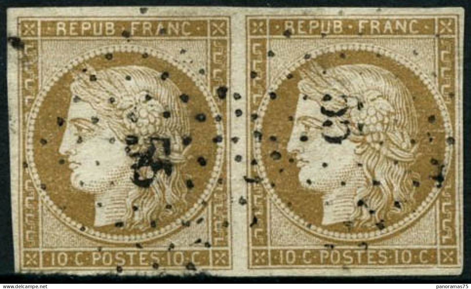 Obl. N°1 10c Bistre, Paire - TB - 1849-1850 Cérès