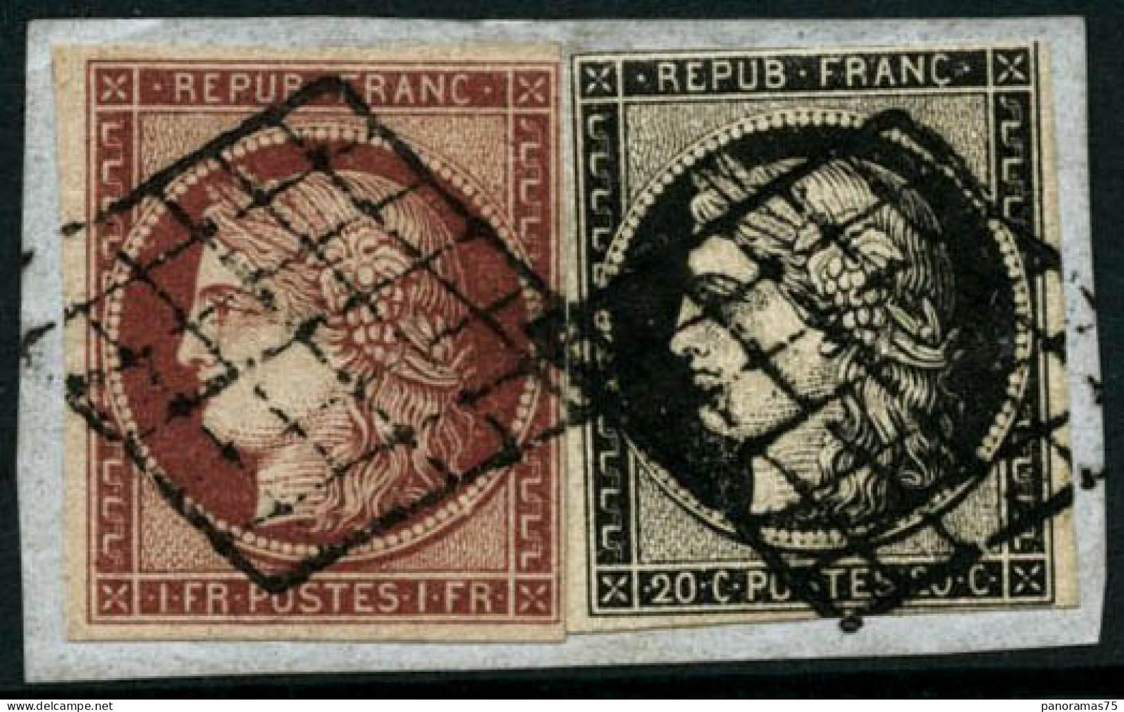 Obl./fragment N°6 + 3 Les 2 Val S/fgt - TB - 1849-1850 Ceres