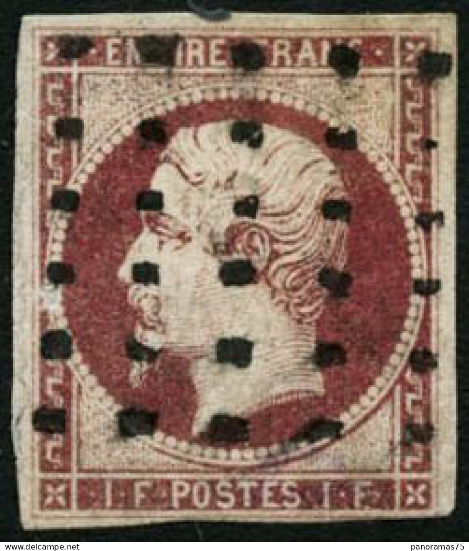 Obl. N°18 1F Carmin, Au Filet En Bas à Droite - B - 1853-1860 Napoleon III