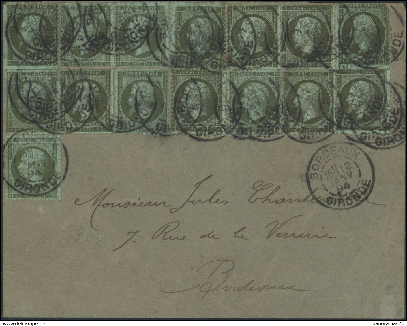 Lettre N°19 Affranchissement à 15c (2-1-94) Utilisation Tardive Du 1c Vert-olive - TB - 1862 Napoléon III.