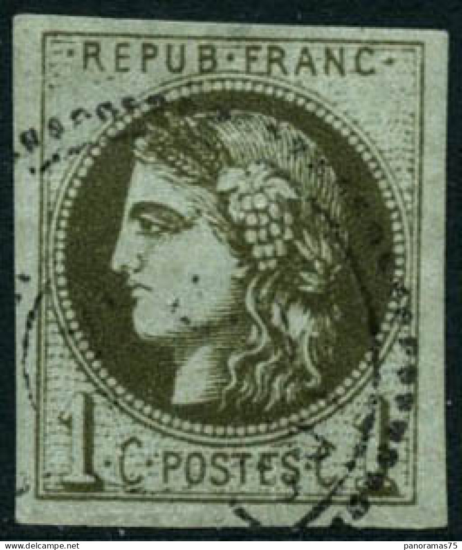 Obl. N°39B 1c Olive R2 - TB - 1870 Bordeaux Printing