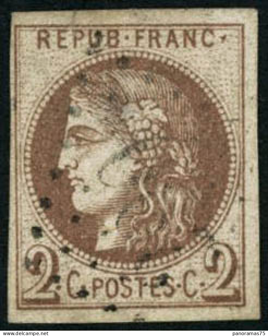 Obl. N°40Aa 2c Chocolat, R1 Infime Pelurage Au Verso - B - 1870 Emisión De Bordeaux