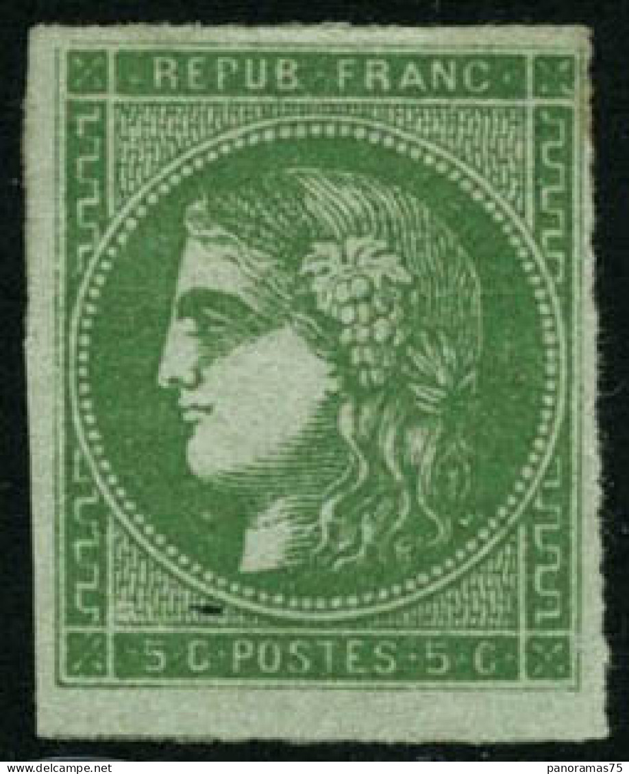 * N°42B 5c Vert-jaune, R2 Percé En Ligne  - TB - 1870 Bordeaux Printing