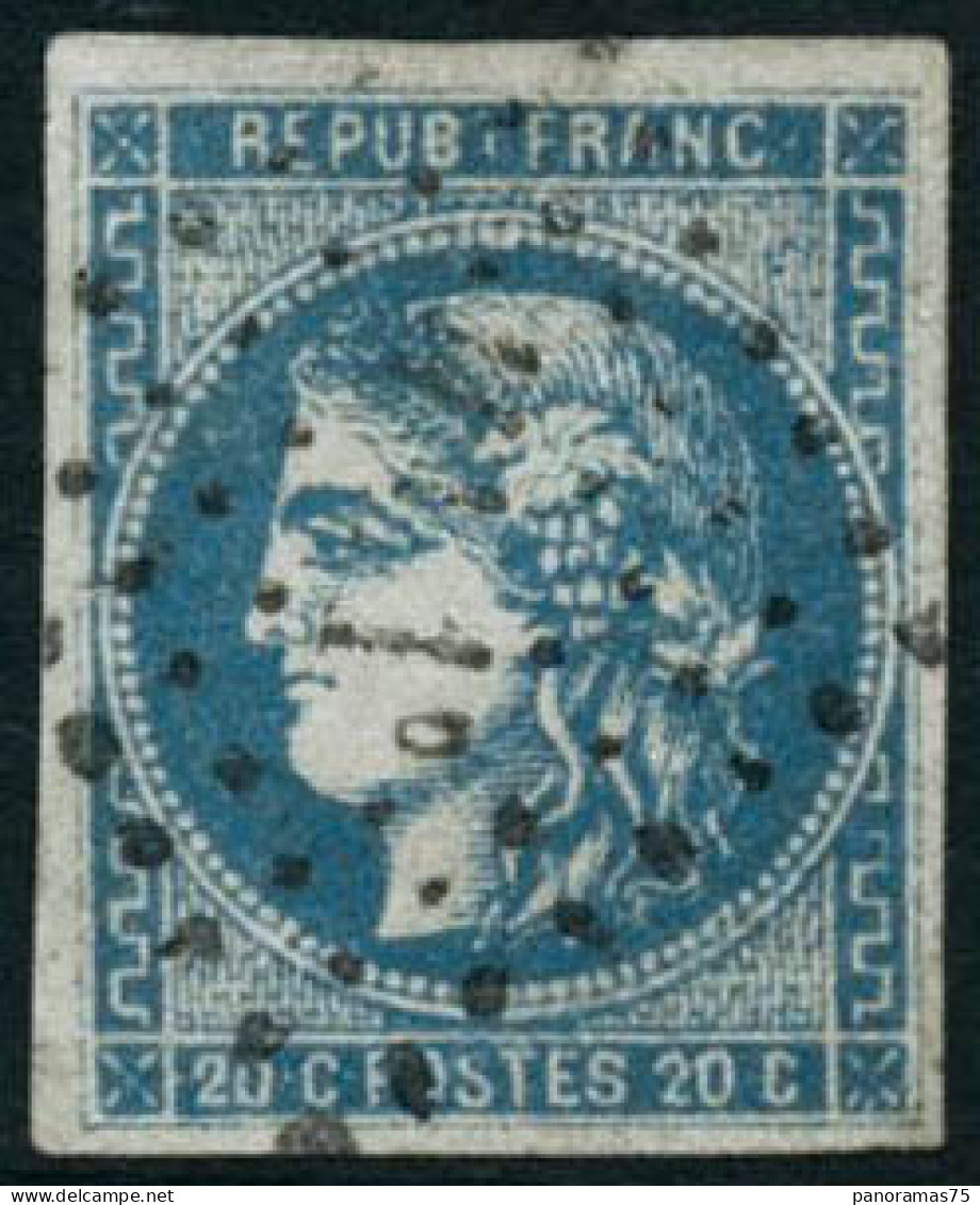 Obl. N°46Ad 20c Bleu Outremer, Type III  R1 Infime Pelurage - B - 1870 Ausgabe Bordeaux