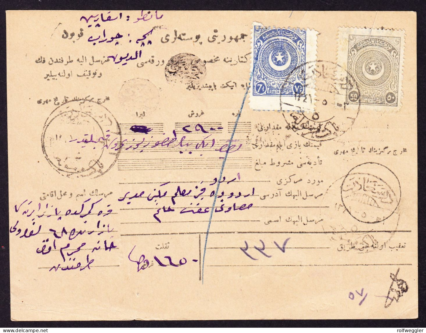 Um 1925 Paketkarte Nach ORDOU Mit 7 1/2 Pia Und 50 Pia Marken, Ordnungsgemäss Eingeschnitten. - Lettres & Documents
