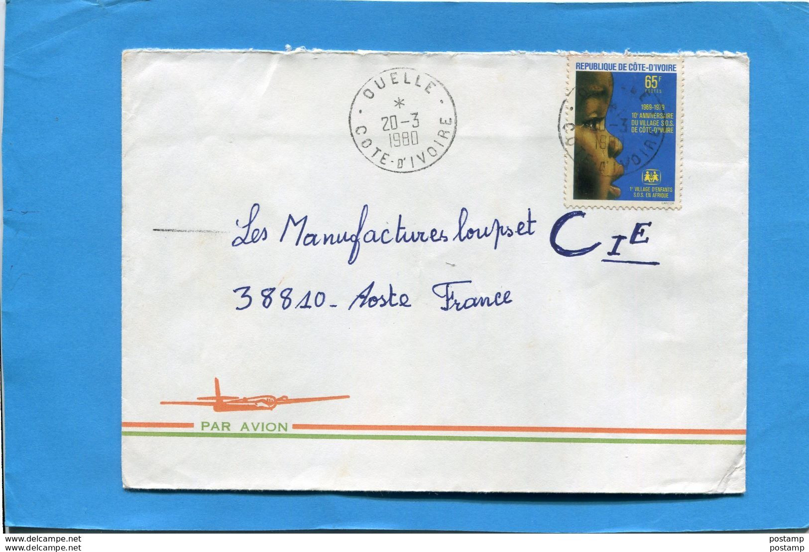 MARCOPHILIE-lettre -cote D'ivoire>Françe-cad OUELLE-1980-stamps N° 497 Village S O S - Côte D'Ivoire (1960-...)