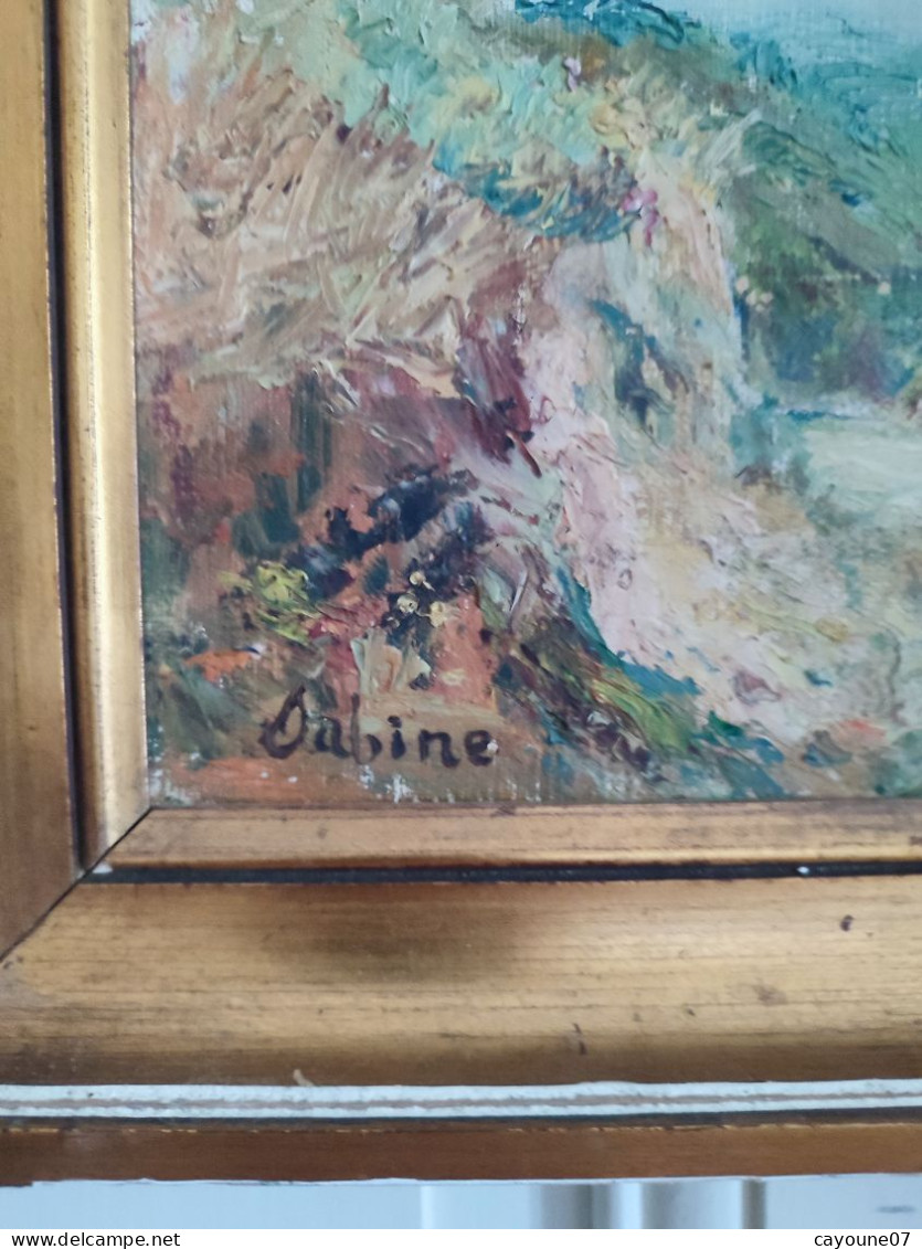 SABINE  (XXème )" Paysage De Montagne" Huile Sur Toile Marouflée Sur Carton Encadrée - Huiles