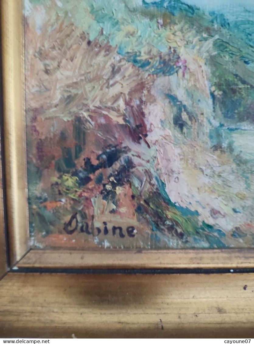 SABINE  (XXème )" Paysage de montagne" huile sur toile marouflée sur carton encadrée