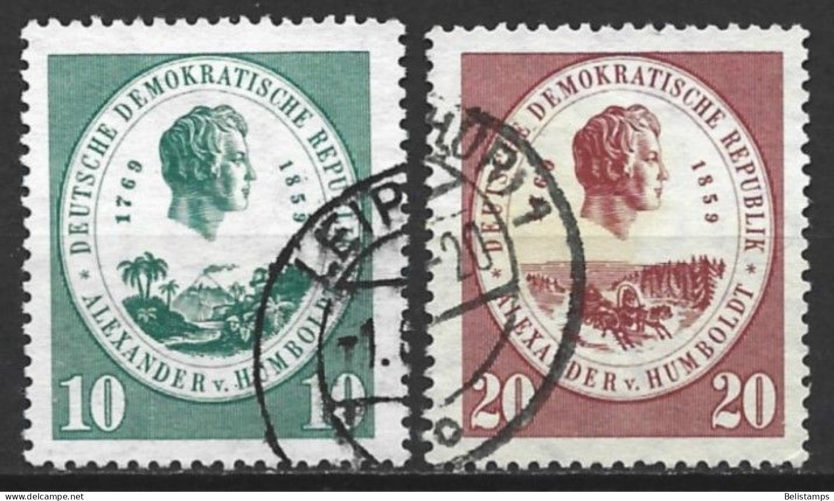 German Democratic Republic 1959. Scott #430-1 (U) Alexander Von Humbolt, Naturalist And Geographer  *Complete Set* - Gebraucht