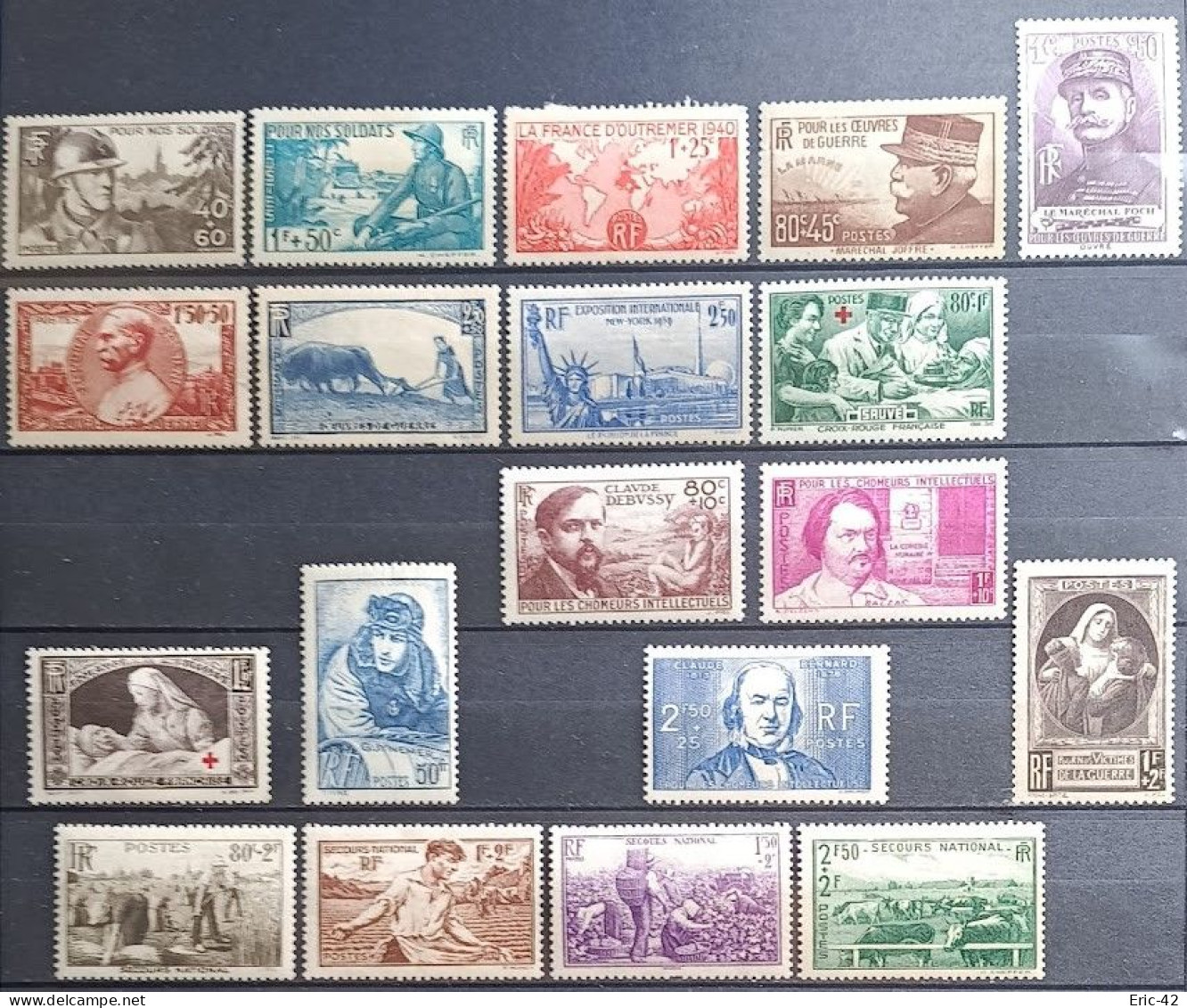 FRANCE ANNEE 1940 COMPLETE 19 TIMBRES NEUFS X - 1940-1949