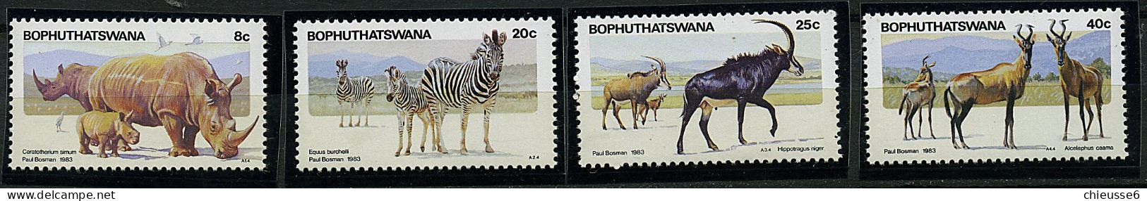 Bophuthatswana ** N° 100 à 103 - Animaux : Rhinocéros, Zèbres, .... - Bophuthatswana