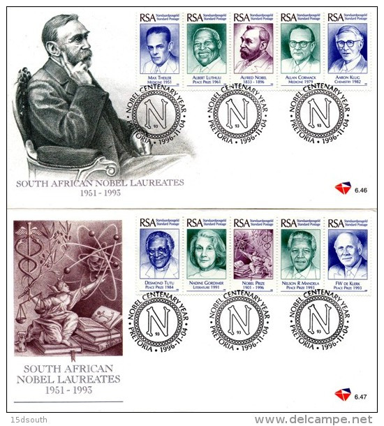 South Africa - 1996 Nobel Laureates FDC Set # SG 939a , Mi 1025-1034 - Prix Nobel