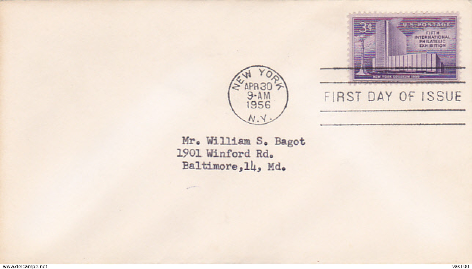 INTERNATIONAL PHILATELIC EXHIBITION, STAMP ON COVER, OBLIT FDC, 1956, USA - 1951-1960