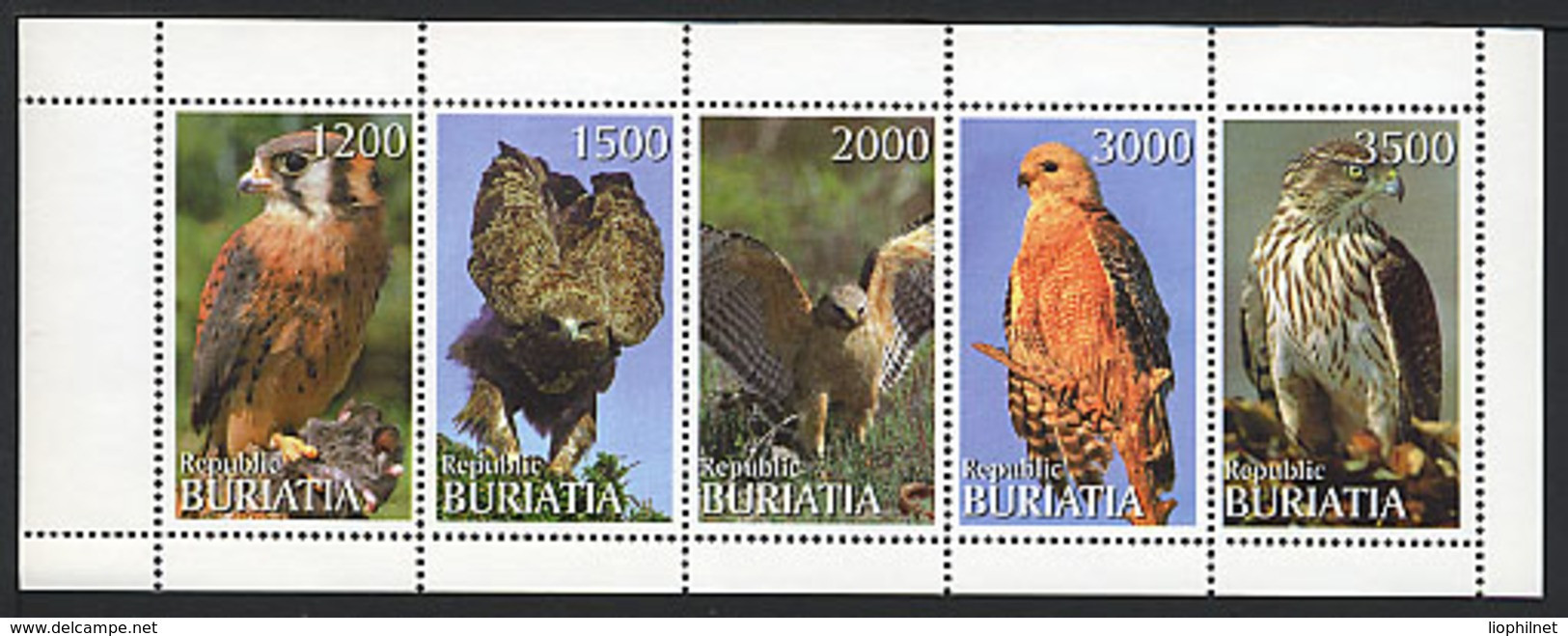 BOURIATIE BURIATIA 1997, RAPACES, AIGLES, EAGLES, 5 Valeurs En Feuillet, Neufs / Mint. R1037 - Vignettes De Fantaisie