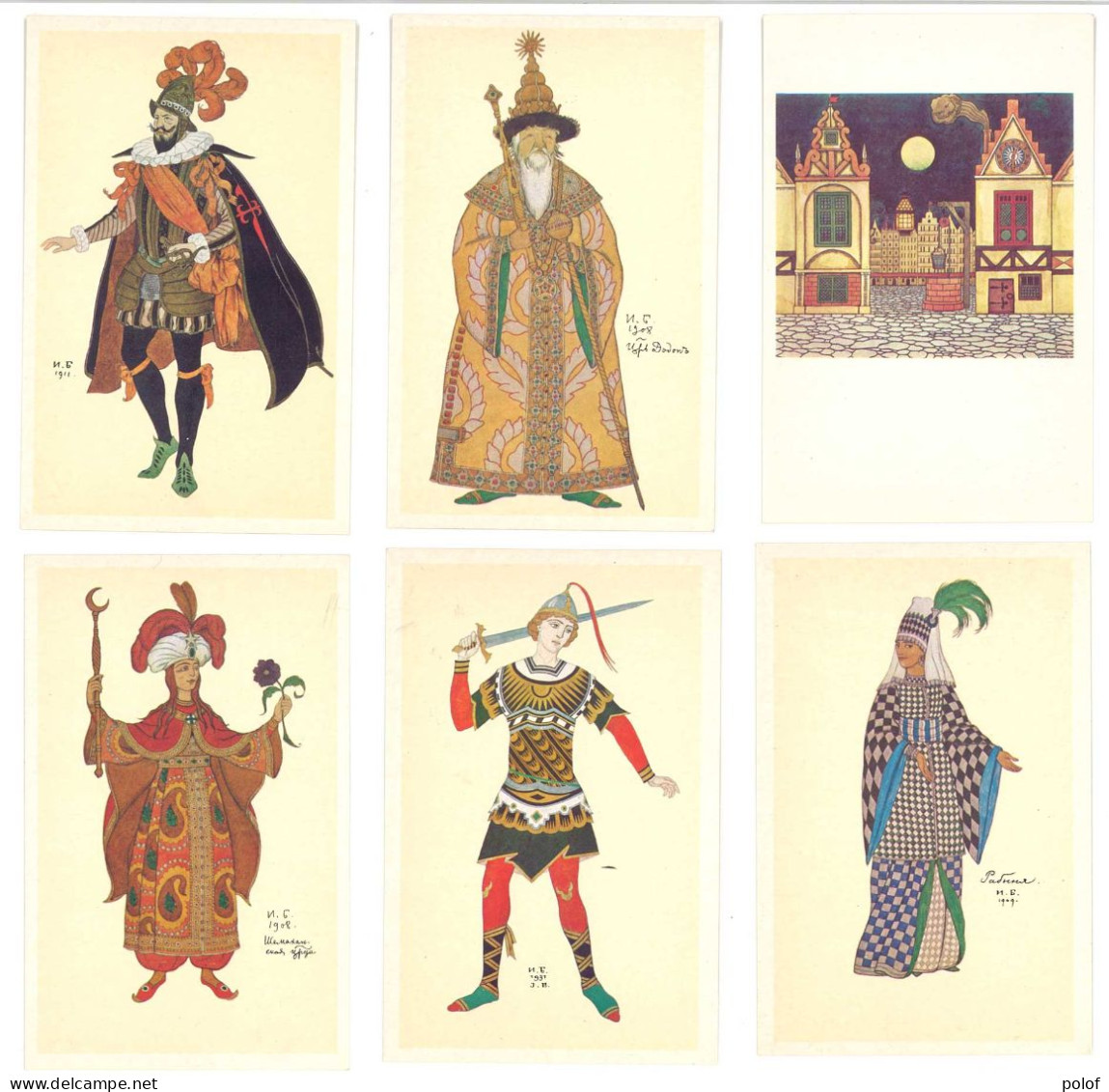 BILIBINE (Bilibin Yvan) Lot De 6 CP (Retirage 1982) Costume Design (5) Scènery Design (1)  (1) - Bilibine