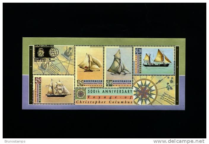 AUSTRALIA - 1992 ANN. OF DISCOVERY OF AMERICA MS OVPT COLUMBIAN STAMP EXPO MINT NH - Blocs - Feuillets