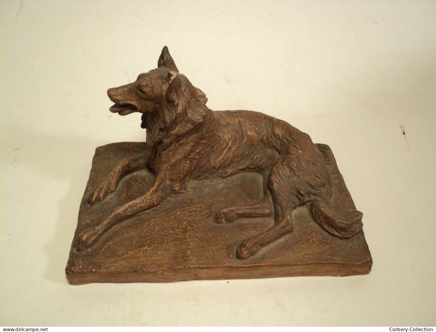 Charles Chivot (1866-1941) Chien Sculpture Terre Cuite Patinée Signée - Autres & Non Classés