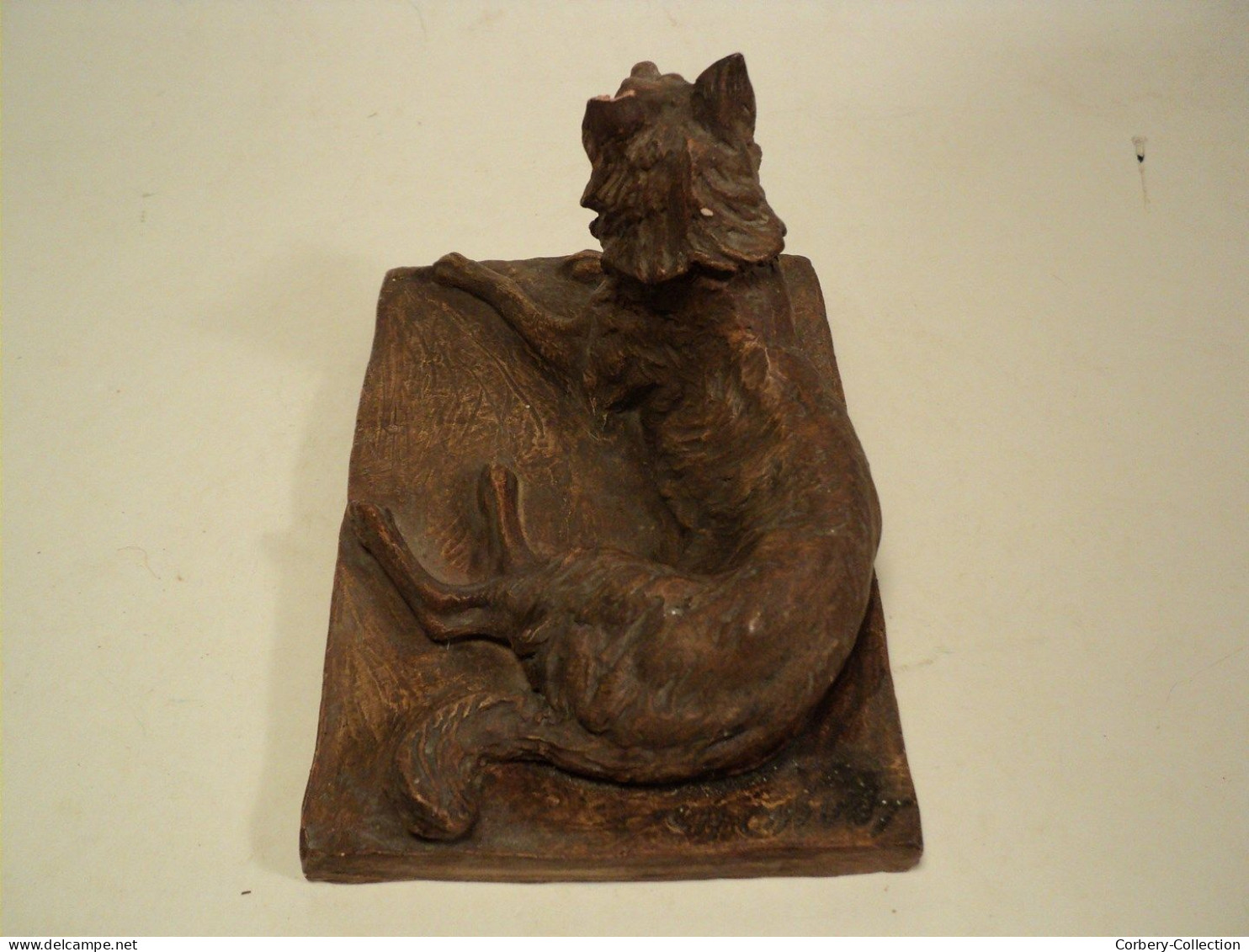 Charles Chivot (1866-1941) Chien Sculpture Terre Cuite Patinée Signée