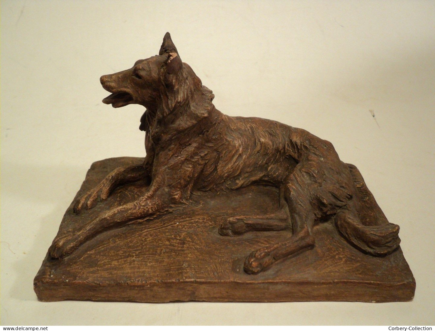 Charles Chivot (1866-1941) Chien Sculpture Terre Cuite Patinée Signée