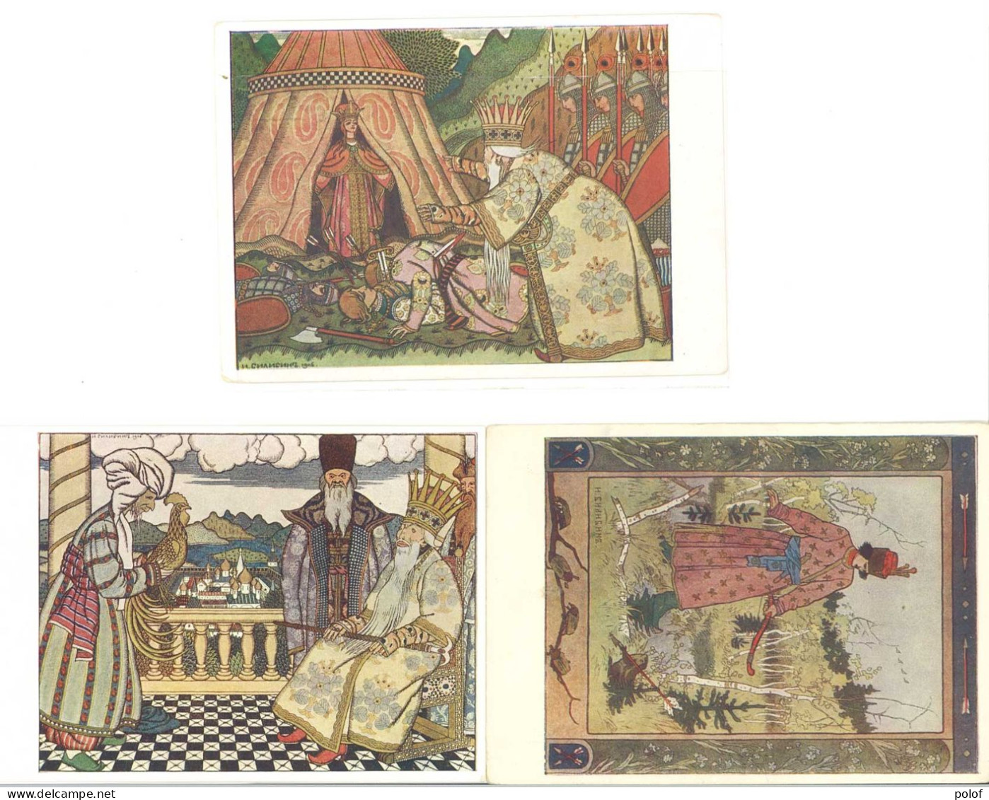 BILIBINE (Bilibin Yvan) Lot De 3 CP (Retirage )  Scènes Diverses  - Poinçon Faucille Et Marteau Au Verso   (7) - Bilibine