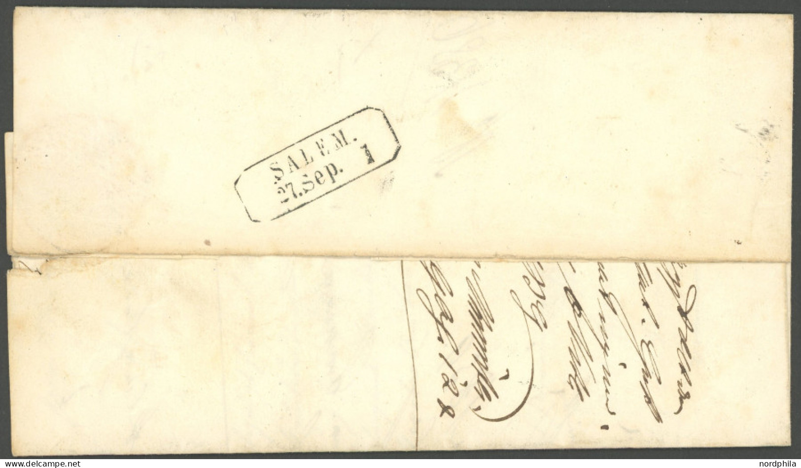 BADEN 5 BRIEF, 1859, 1 Kr. Schwarz, 3x Als Mehrfachfrankatur Mit Uhrradstempel 5 Und Nebenstempel 6 Und L2 MEERSBURG Nac - Autres & Non Classés