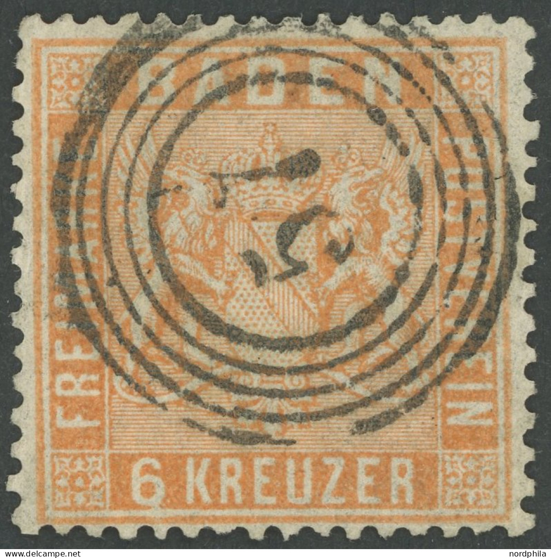 BADEN 11b O, 1861, 6 Kr. Gelb, Nummernstempel 57, Pracht, Mi. 120.- - Other & Unclassified