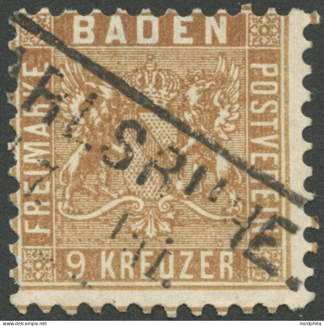 BADEN 15b O, 1862, 9 Kr. Gelbbraun, Minimal Falzhell Sonst Pracht, Gepr. Stegmüller, Mi. 320.- - Oblitérés