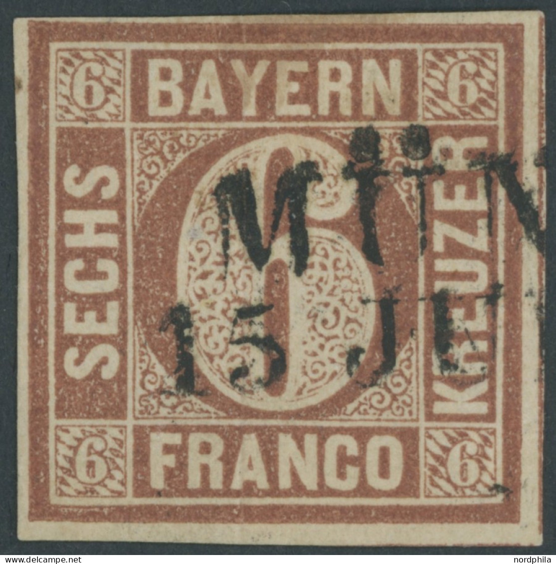 BAYERN 4I O, 1849, 6 Kr. Braunorange, Type I, L2 MÜNCHEN, Pracht, Gepr. Sem, Mi. 300.- - Autres & Non Classés