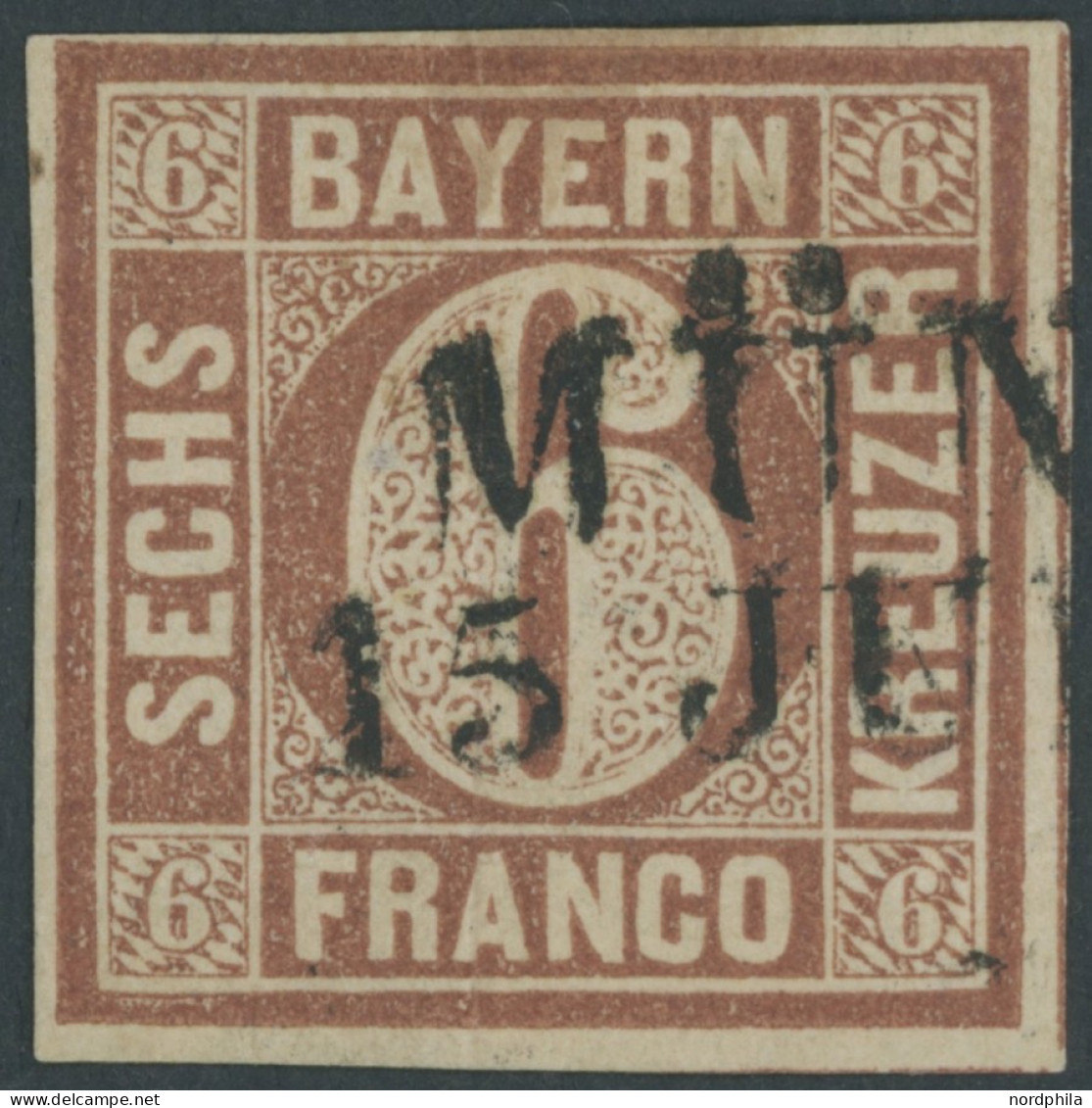 BAYERN 4I O, 1849, 6 Kr. Braunorange, Type I, L2 MÜNCHEN, Pracht, Gepr. Sem, Mi. 300.- - Other & Unclassified