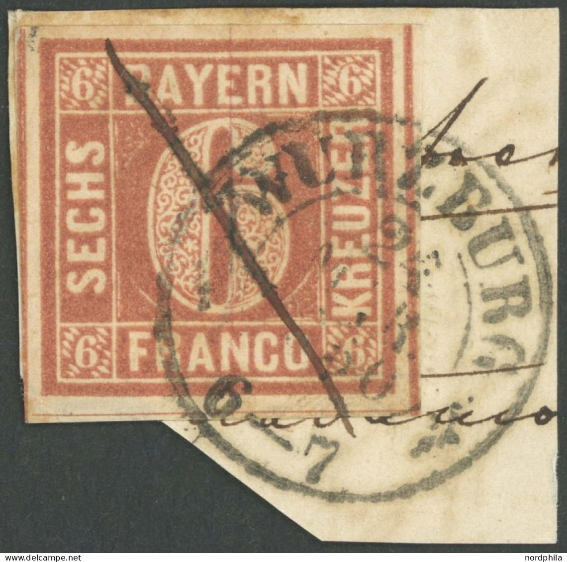 BAYERN 4IA BrfStk, 1849, 6 Kr. Dunkelbraunorange Type I Mit Ausgefüllten Ecken, K2 WÜRZBURGund Federzug, Breitrandiges P - Usati