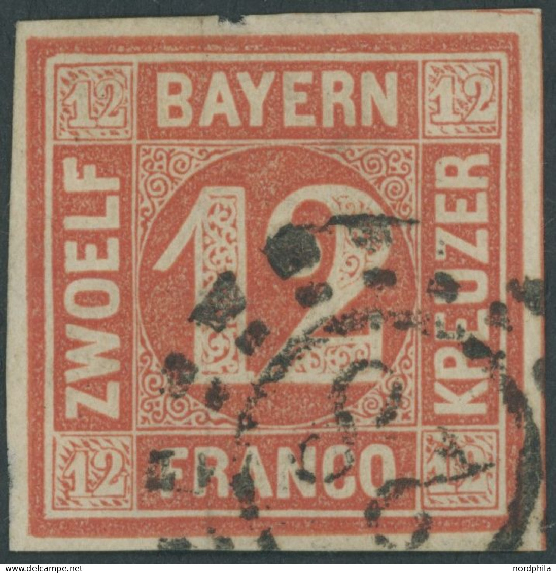 BAYERN 6 O, 1850, 12 Kr. Rot, Offener MR-Stempel 28, Pracht, Mi. 180.- - Sonstige & Ohne Zuordnung