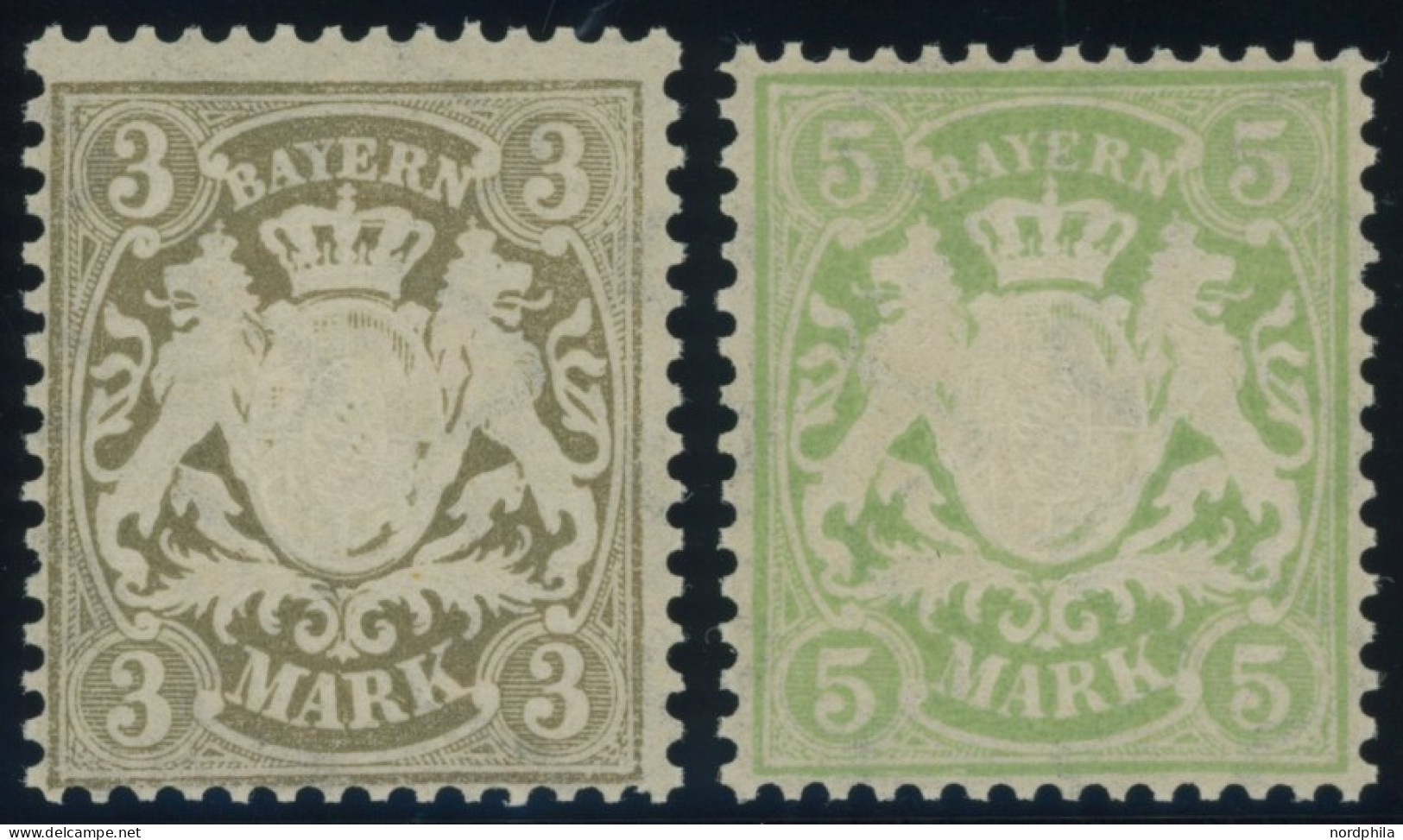 BAYERN 69/70x , 1900, 3 Und 5 M, Mattorangeweißes Papier, Wz. 3, Postfrisch Pracht, Mi. 120.- - Mint