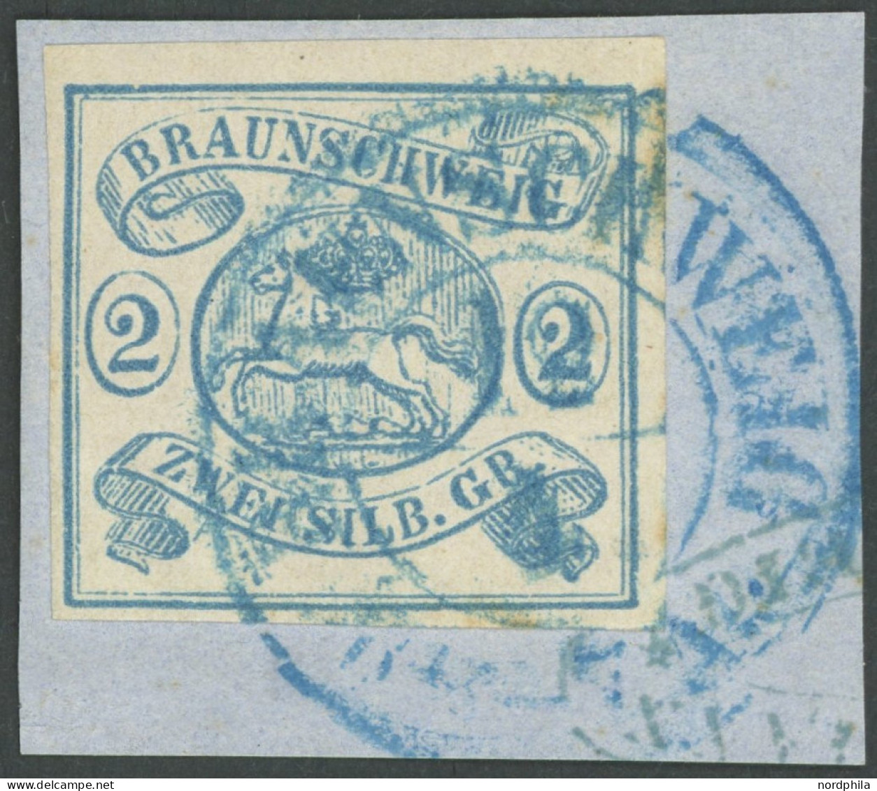 BRAUNSCHWEIG 2 BrfStk, 1852, 2 Sgr. Lebhaftpreußischblau, Blauer K2 BRAUNSCHWEIG, Prachtbriefstück, Gepr. Pfenninger, Mi - Braunschweig