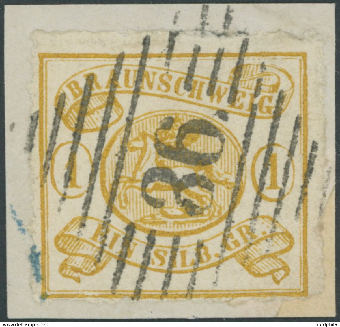 BRAUNSCHWEIG 14A BrfStk, 1865, 1 Sgr. Gelbocker, Durchstochen 16, Nummernstempel 36 (SALDER), Pracht, Mi. (180.-) - Braunschweig