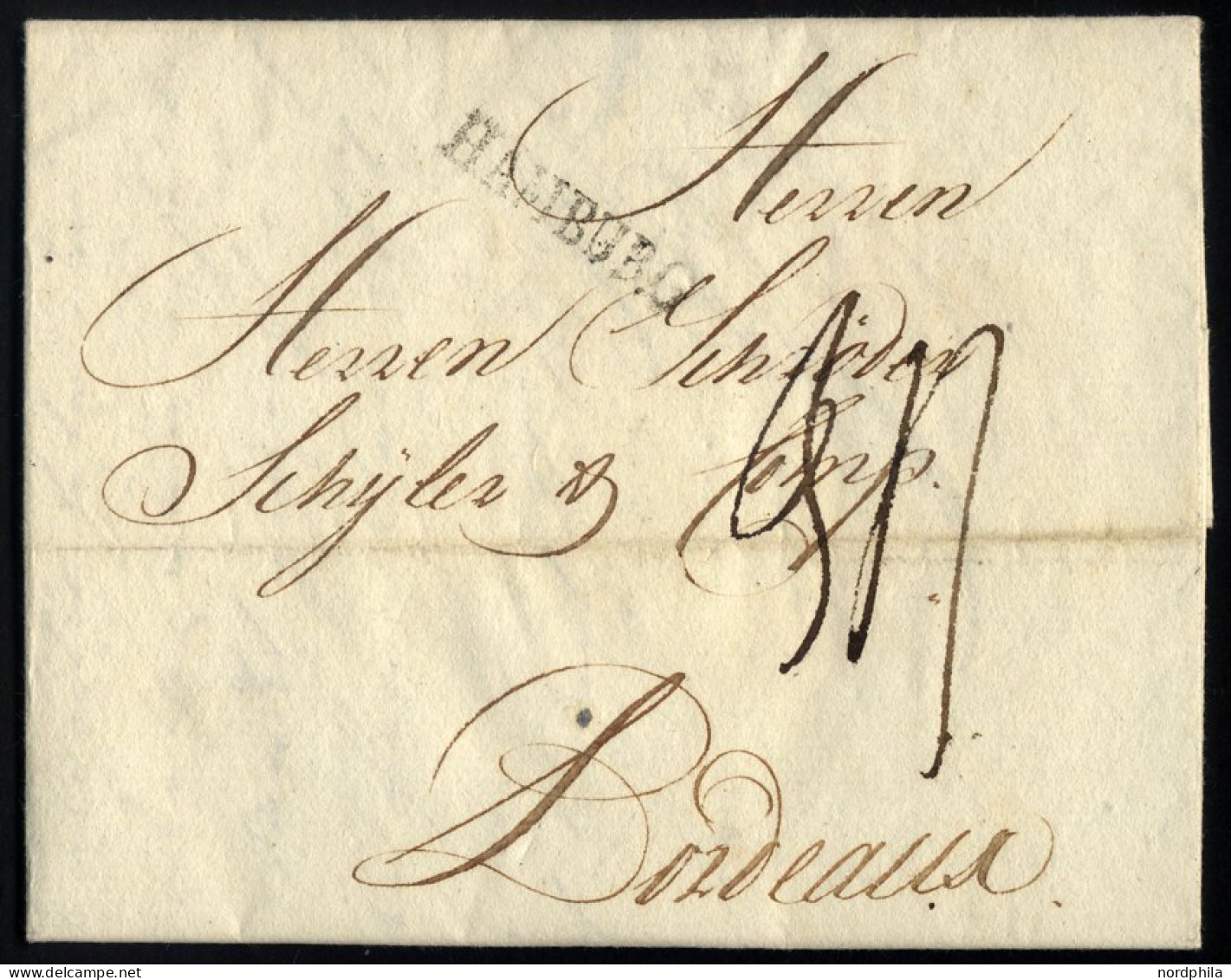 HAMBURG 3 BRIEF, 1791, HAMBURG, L1 Auf Brief Nach Bordeaux, Pracht - Autres & Non Classés