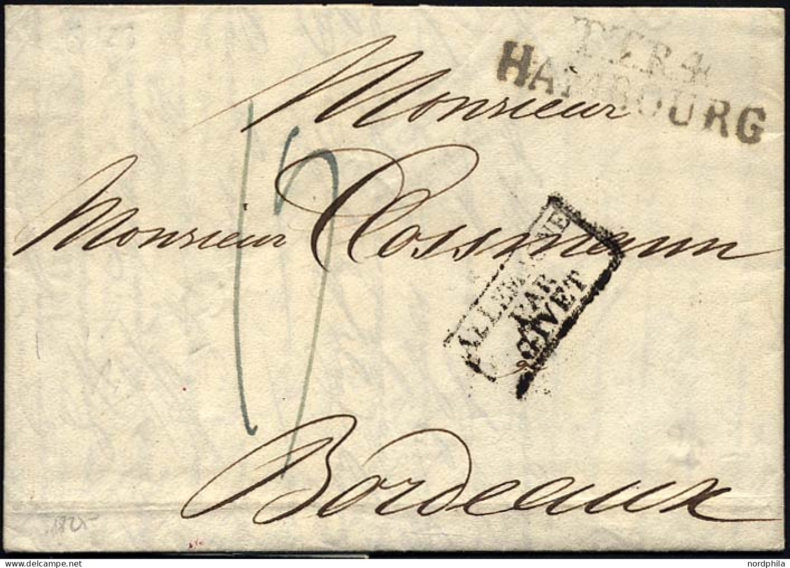 HAMBURG - THURN UND TAXISCHES O.P.A. 1825, TT.R.4. HAMBOURG, L2 Auf Brief Nach Bordeaux, R3 ALLEMAGNE PAR GIVET, Pracht - Prephilately