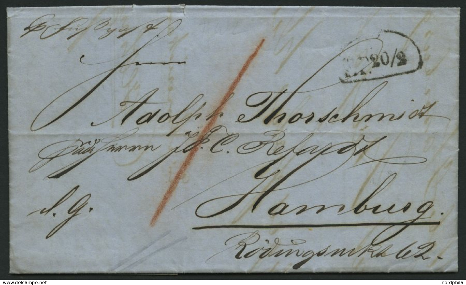 HAMBURG VORPHILA 1859, Fußpoststempel F.P. 20/2 Auf Forwarded-Letter Von Bogota (Kolumbien) Nach Hamburg, Prachtbrief, R - Otros & Sin Clasificación