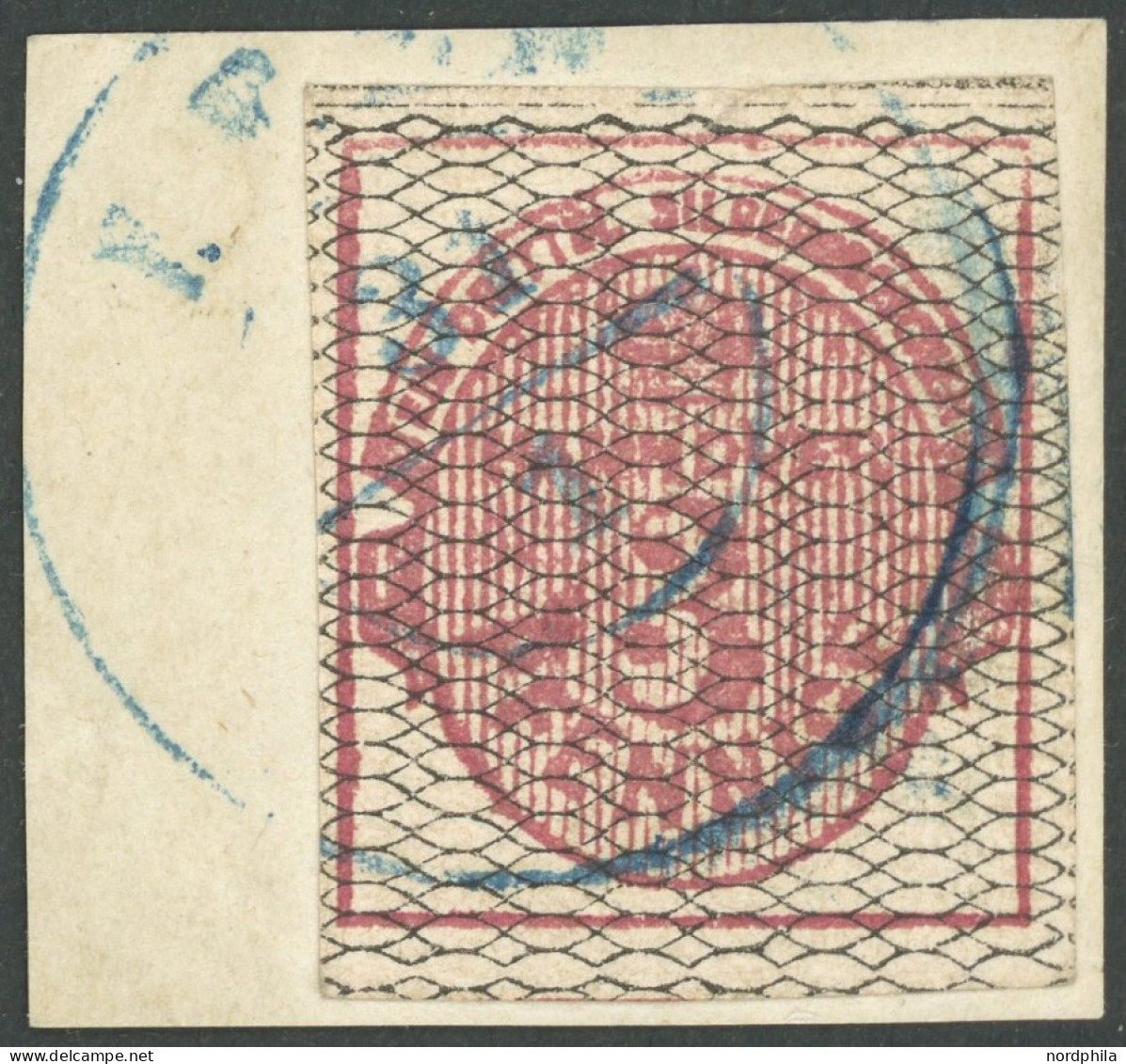 HANNOVER 8a BrfStk, 1856, 3 Pf. Karmin, Schwarz Genetzt, Blauer K2 LEER, Prachtbriefstück, Gepr. W. Engel, Mi. 320.- - Hanover