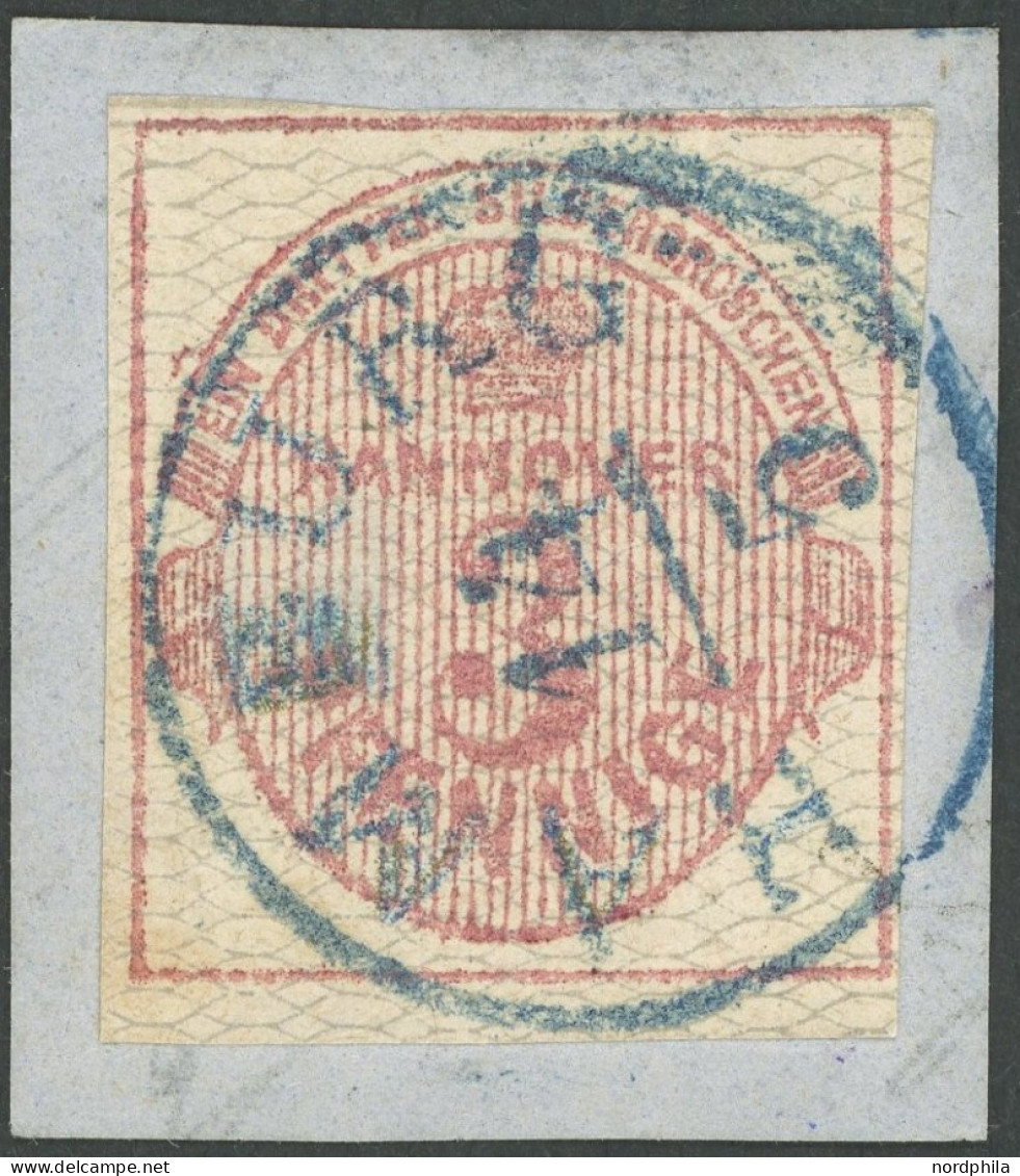 HANNOVER 8b BrfStk, 1856, 3 Pf. Karmin, Grau Genetzt, Kleiner K1 HAMBURG, Prachtbriefstück, Mi. 450.- - Hannover