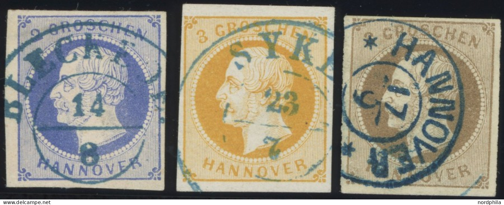 HANNOVER 15/6,19a O, 1859/61, 2 Gr. Blau, 3 Gr. Orange Und 3 Gr. Braun, 3 Prachtwerte, Mi. 205.- - Hanovre
