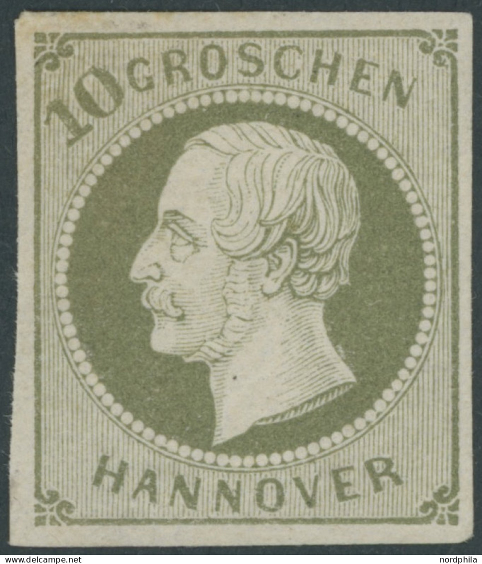 HANNOVER 18 , 1861, 10 Gr. Dunkelgrünlicholiv, Falzreste, Pracht, Mi. 360.- - Hanover