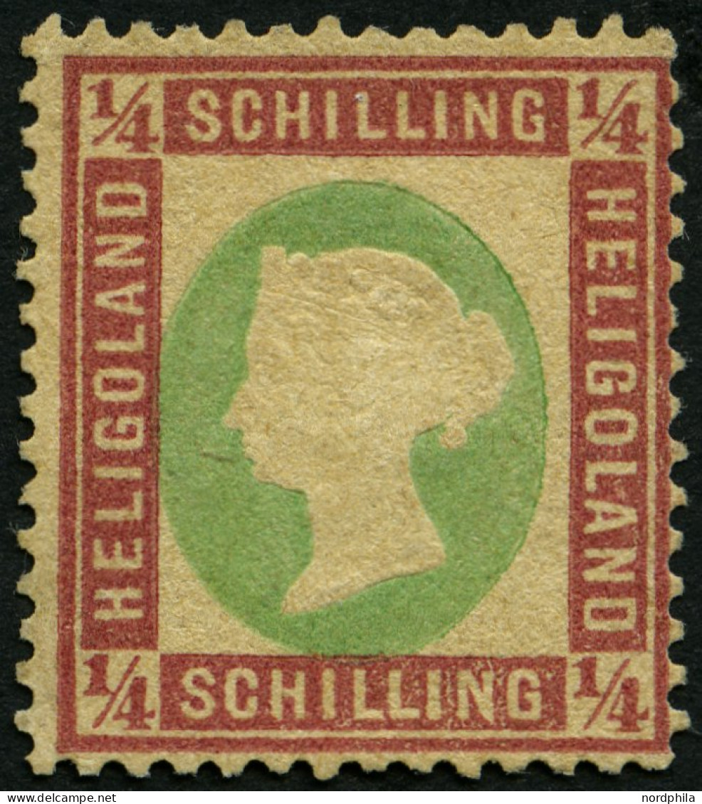 HELGOLAND 8a , 1873, 1/4 S. Dunkelrotkarmin/lebhaftgelblichgrün, Ohne Gummi, Stark Repariert Sonst Pracht, Gepr. Estelma - Heligoland