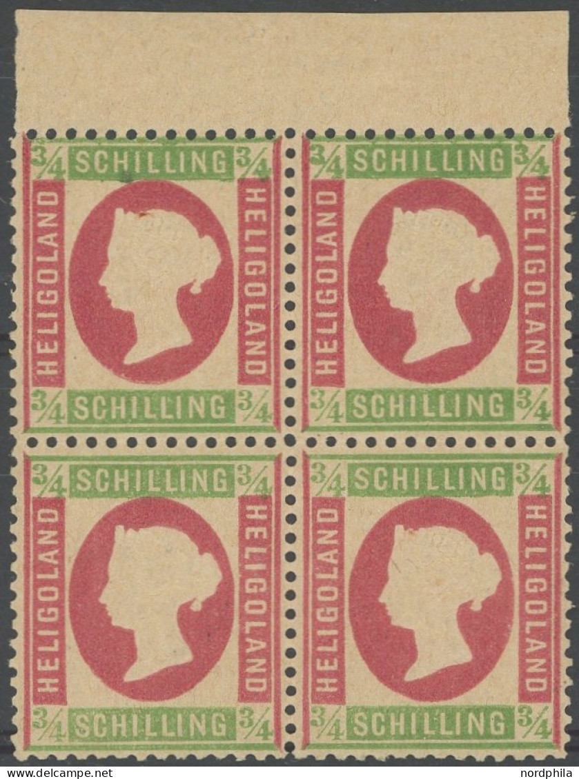 HELGOLAND 9 VB , , 1873, 3/4 S. Hellgrün/rosa Im Oberrandviererblock, Das Obere Paar Postfrisch, Die Beiden Unteren Wert - Helgoland