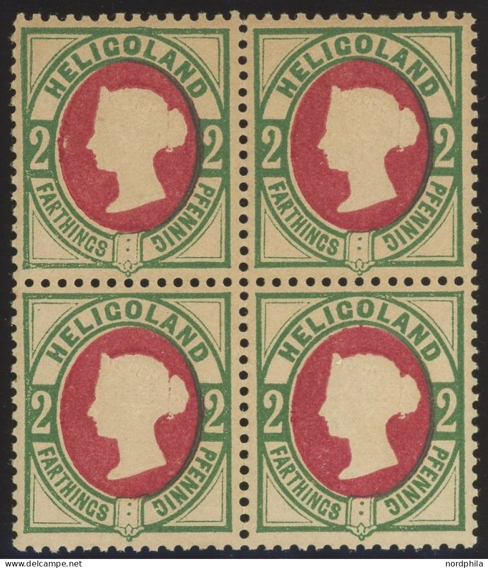 HELGOLAND 12 VB , 1875, 2 Pf. Grün /lilakarmin Im Postfrischen Viererblock, Pracht - Helgoland