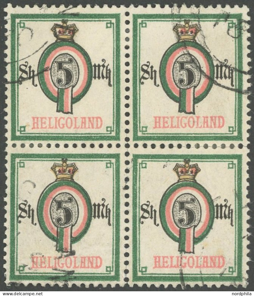 HELGOLAND 20A VB O, 1879, 5 M. Wertziffer Im Oval Im Gestempelten Viererblock, Farbfrisch, Pracht, Mi. Ohne Notierung, G - Héligoland