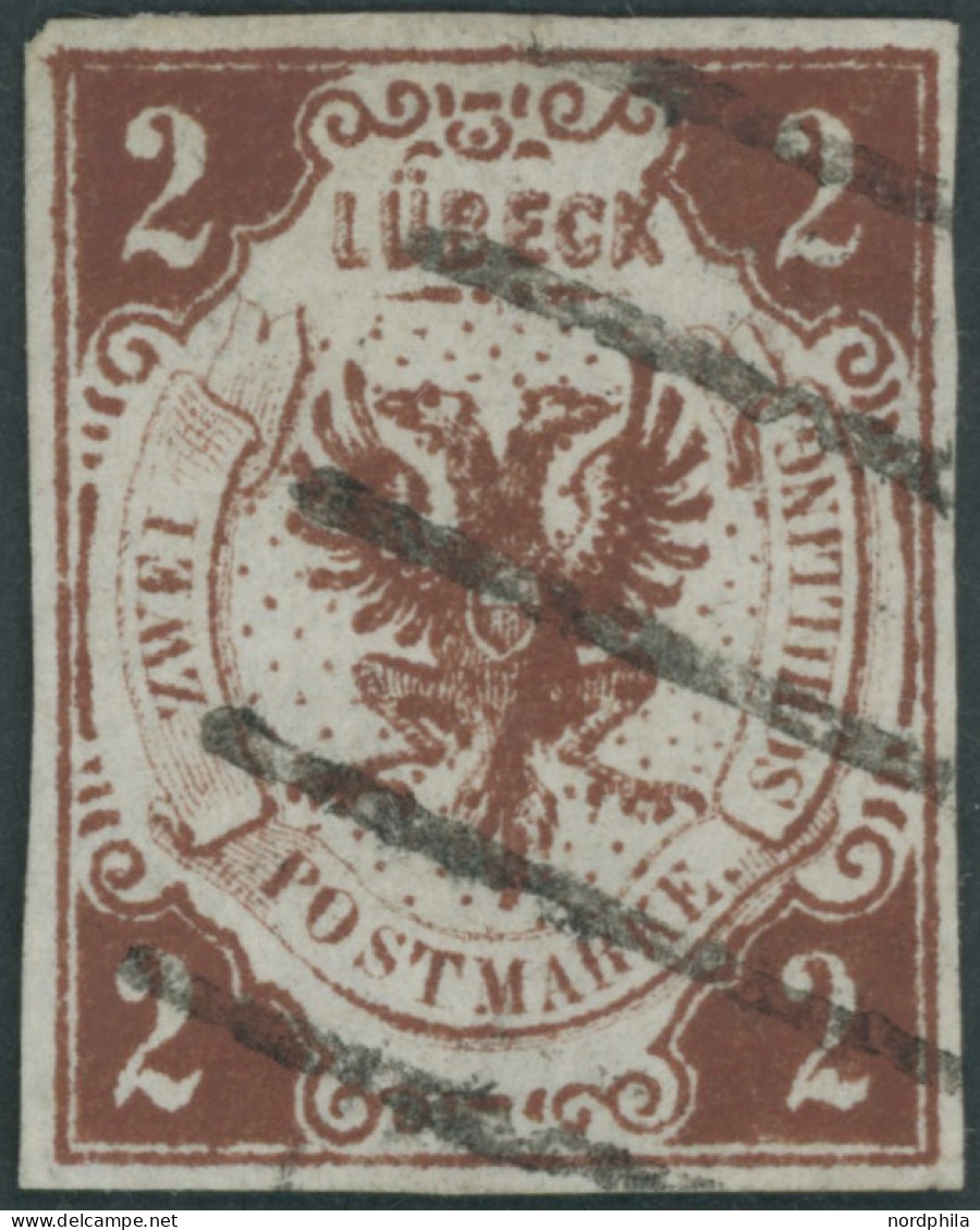 LÜBECK 3 O, 1859, 2 S. Rötlichbraun, Kleine Helle Stelle Sonst Pracht, Gepr. Brettl, Mi. 300.- - Luebeck