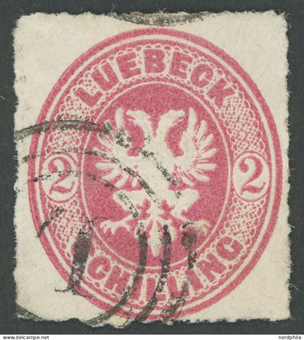 LÜBECK 10 O, 1863, 2 S. Karmin, 3 Ring Stempel L, üblicher Durchstich, Pracht, Gepr. Bühler - Luebeck