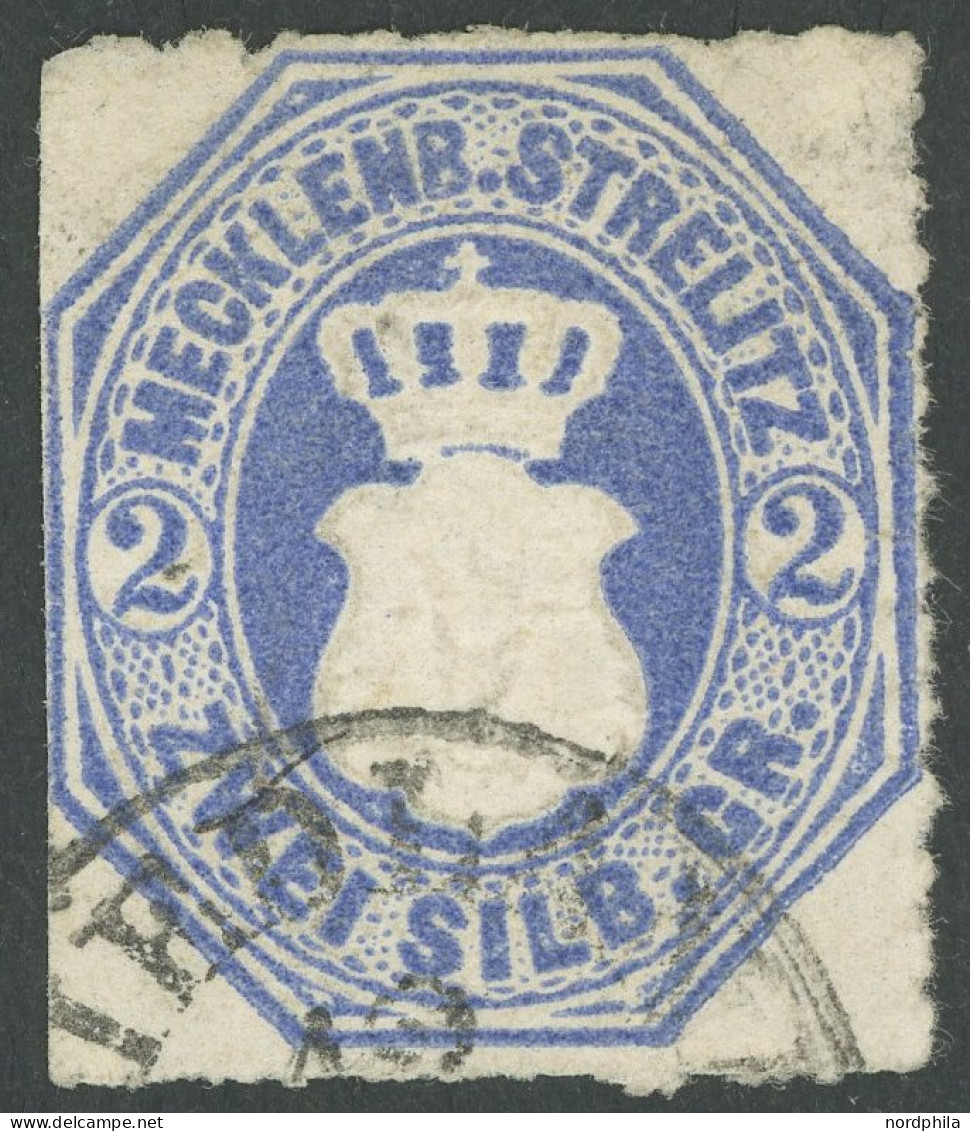 MECKLENBURG-STRELITZ 5 O, 1864, 2 Sgr. Grauultramarin, K1 FRIEDLAND, Feinst (links Scherentrennung Und Spalt Im Unterran - Mecklenburg-Strelitz